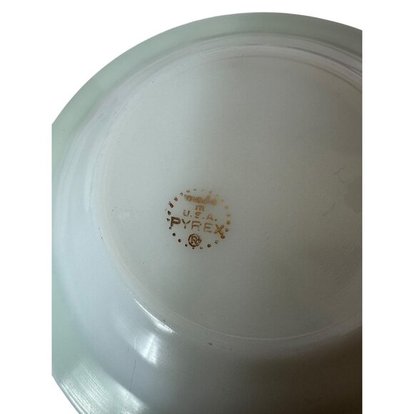 Vintage Pyrex Set Of 4 Green & Gold Saucer USA - Picture 5 of 5